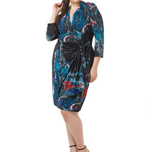 Jete Galaxy Printed Faux Wrap Dress